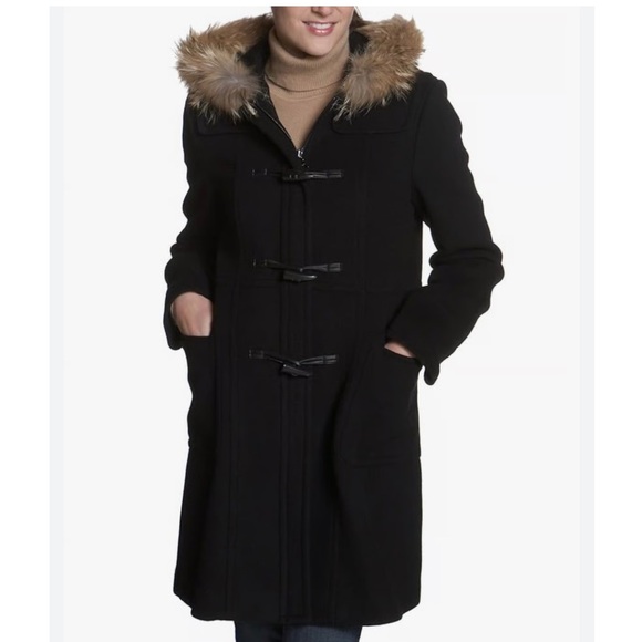 Marc New York Andrew Marc Jackets & Blazers - MARC New York Coat Coyote Fur Trimmed Hooded Black Wool Cashmere Coat Size XL